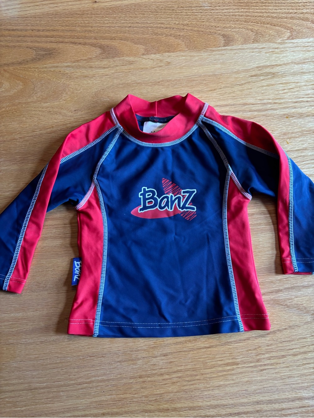BANZ Rash Guard Swim Top Size 12 Month Coolgardie Blue & Red Long Sleeve UPF50+